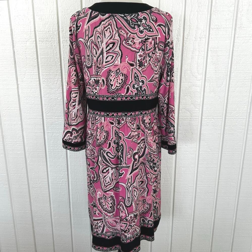 INC International Concepts Pink Paisley V Neck Dress Long Sleeve Size L Midi - Picture 6 of 7